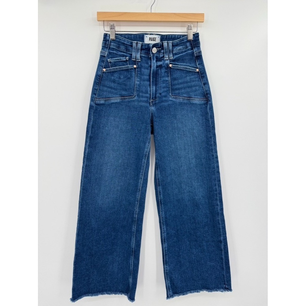 PAIGE Dark Blue Wide-Leg Cropped Jeans